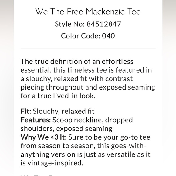 FREE PEOPLE➕WE THE FREE NWT Mackenzie Tee - Picture 8 of 9